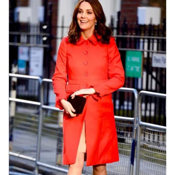 NWT Women's Boden Lena Ruffle Coat Kate Middleton in Pop Red Minimalist sz 14 - Picture 1 of 6
